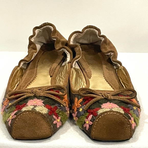Zinc (Anthropologie) Embroidered Ballet Flats, suede, fabric, brown/multi, sz7, - Picture 4 of 14